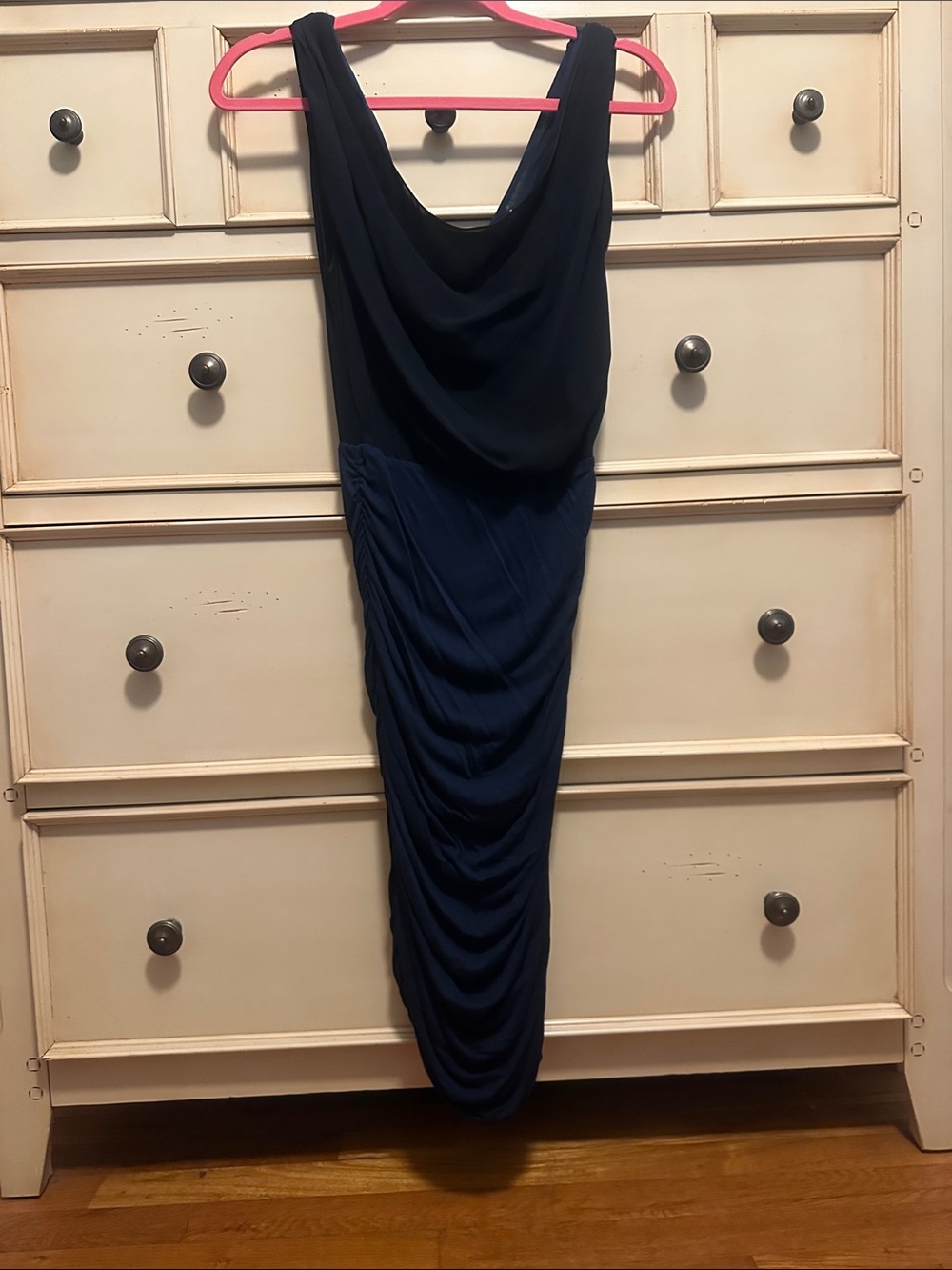 Alice & Olivia Black and Navy Ruched Tank Dress